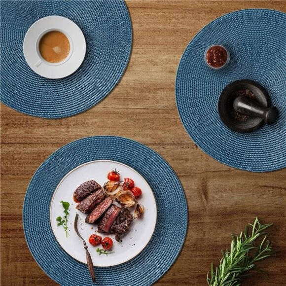 Round Braided Placemats Set of 6 Table Mats for Dining Tables Woven Washable - Picture 6 of 7